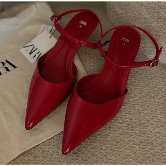 ZARA Red Patent Slingback Heels NWT – Pointed Toe Kitten Heels, Size 7.5 & 8 - Picture 14 of 16